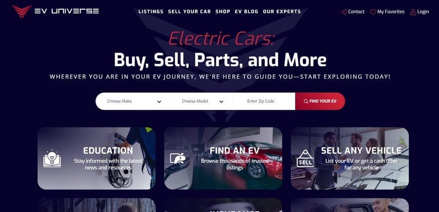 EV Universe website screenshot