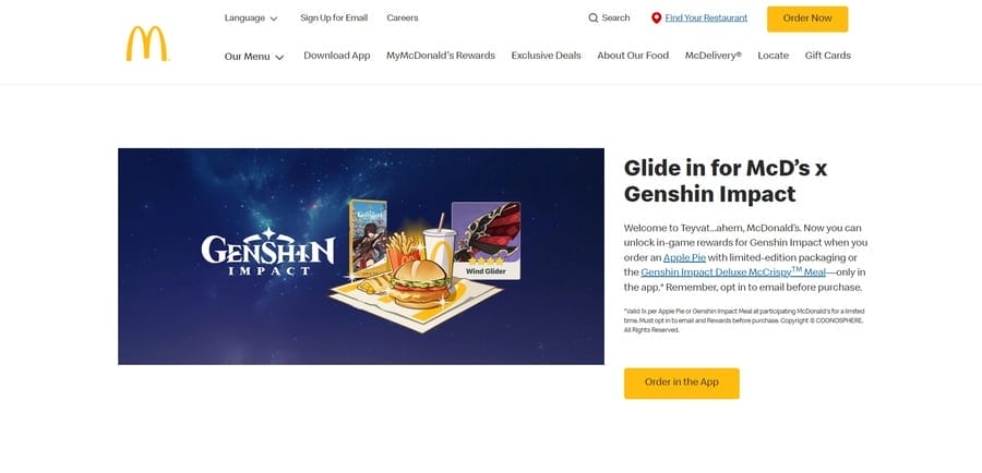 McDonald's website screenshot