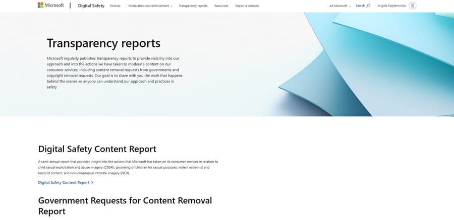 Microsoft website screenshot