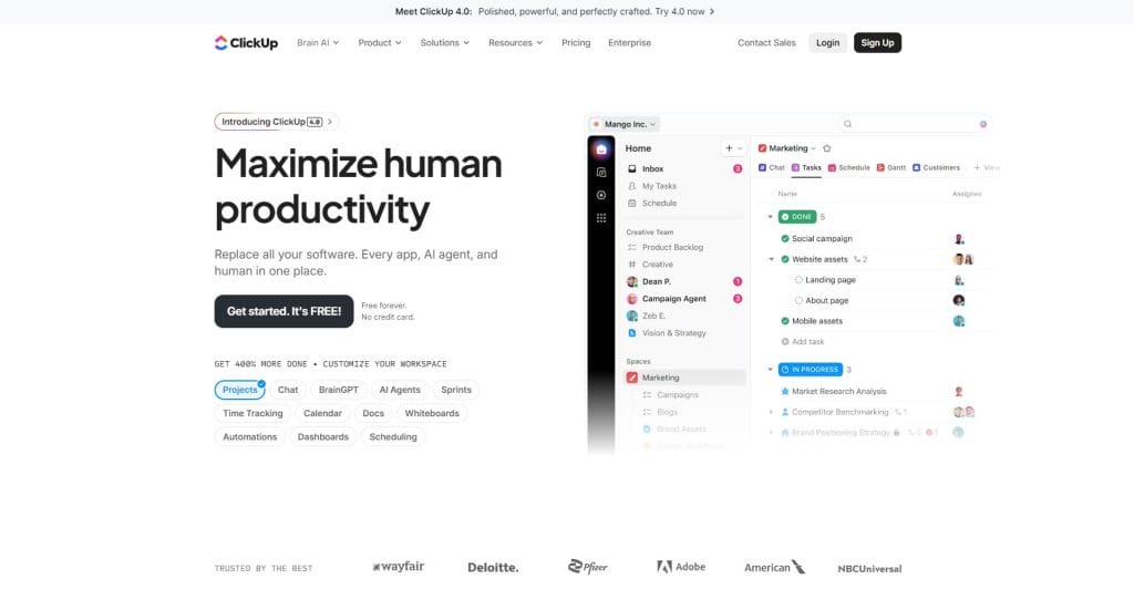 ClickUp website screenshot