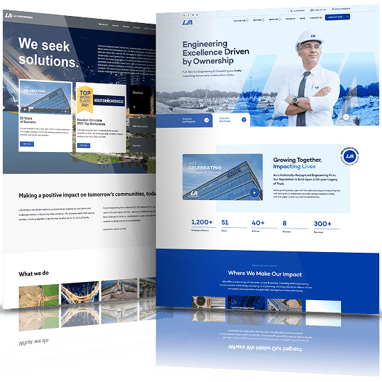 Before and after website redesign for LJA Engineering showcasing modernized layout for engineering, infrastructure, and consulting services.