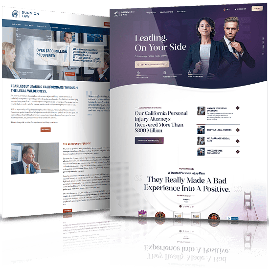Dunnion Law website redesign comparison showcasing updated visuals, attorney imagery, and improved content hierarchy.