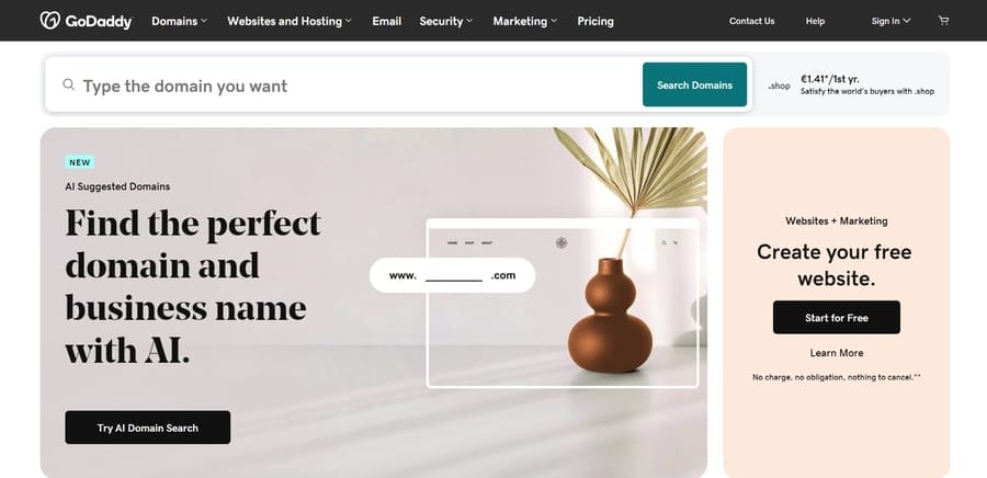 GoDaddy website screenshot