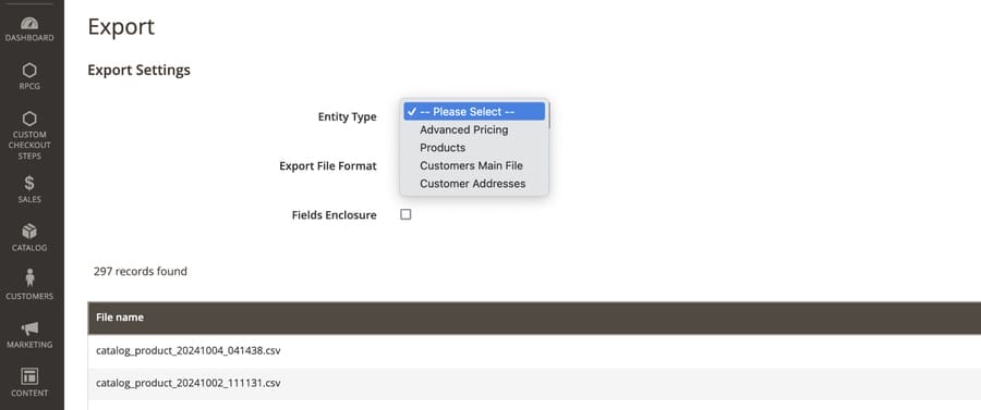 Magento back end screenshot