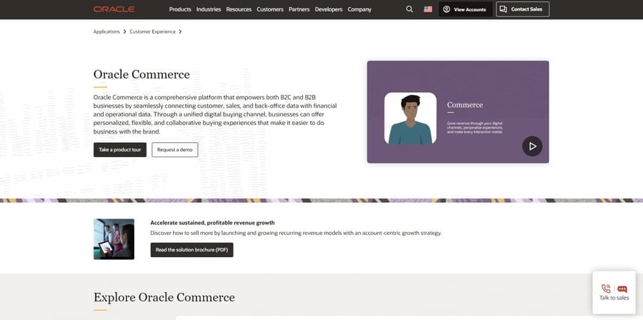 Oracle Commerce website screenshot
