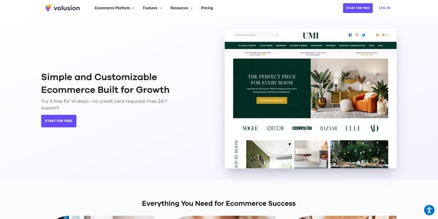 Volusion website screenshot