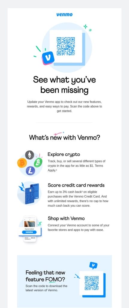 Image showing Venmo's email campaign example