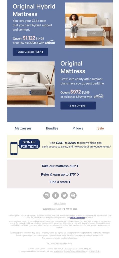 Image showing Casper's email marketing example