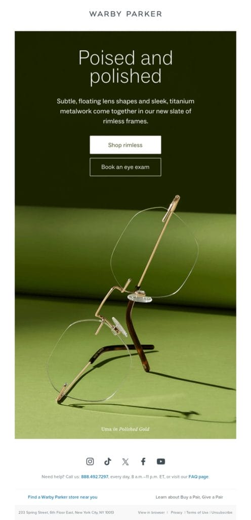 Image showing Warby Parker's email marketing example
