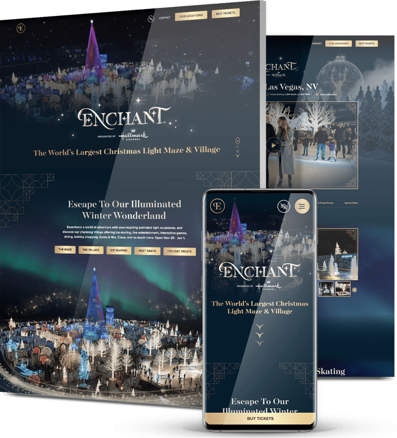 Image showing Enchant Christmas' website design on desktop and mobile