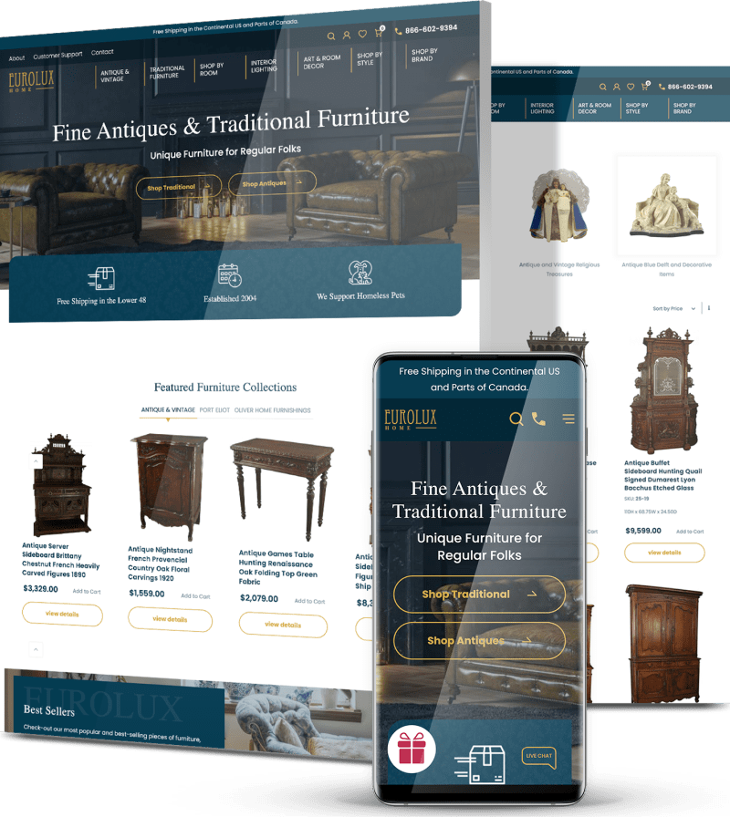 Image showing Eurolux's website design on desktop and mobile