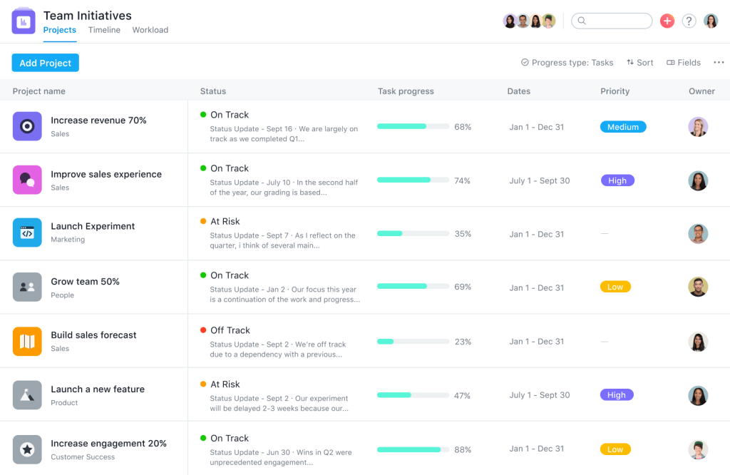 Asana platform screenshot