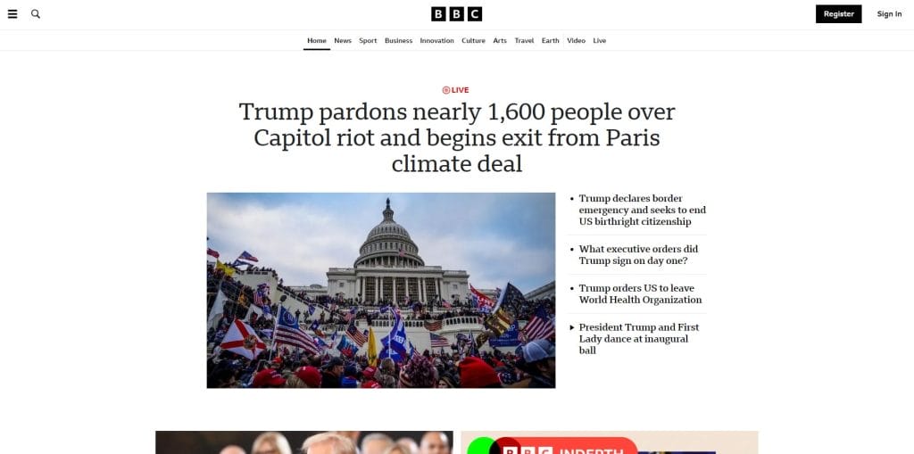 BBC website screenshot