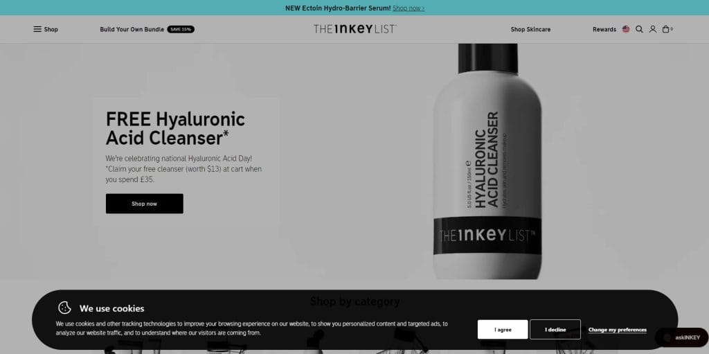 The Inkey List website screenshot
