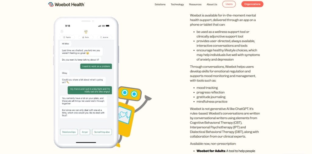 Woebot website screenshot
