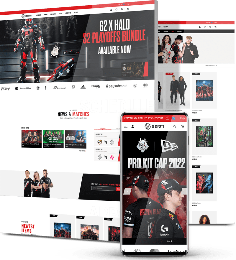 Image showing G2 Esports' website design on desktop and mobile