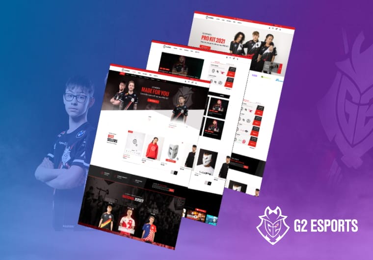 Three stacked images of G2 eSports' website design