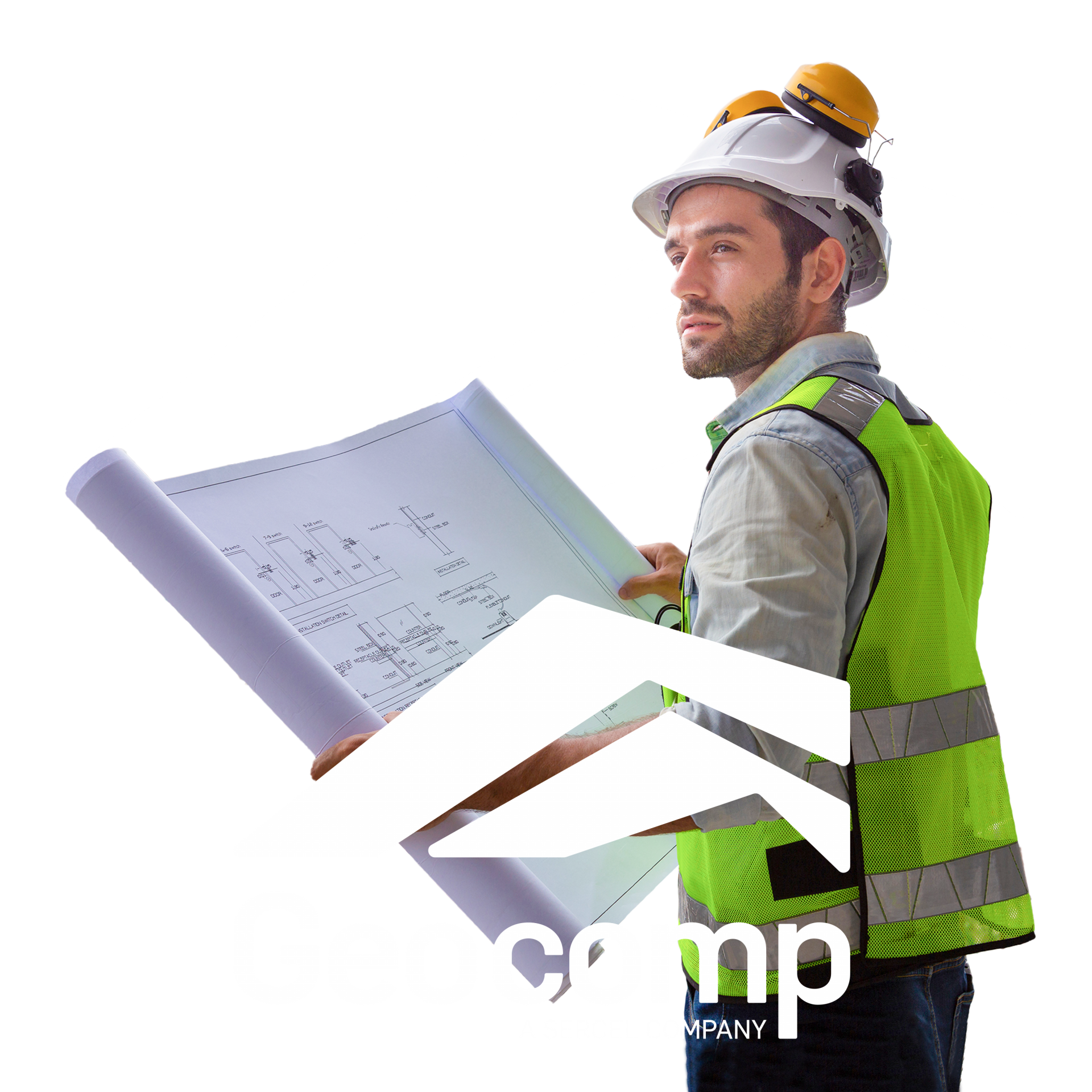Man with blueprints in safety gear