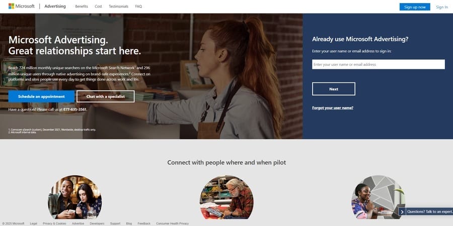 Microsoft Ads homepage screenshot
