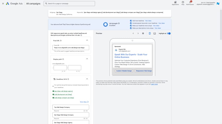 Image showing Digital Silk's Google Ads editor