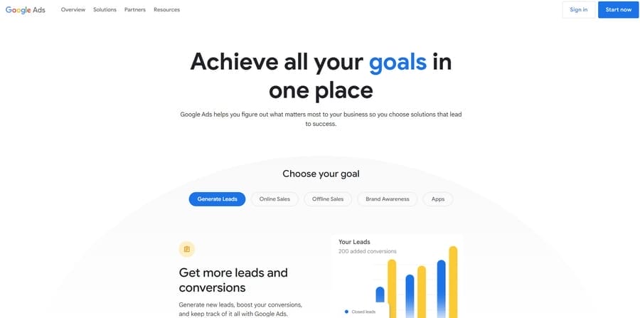Google Ads homepage screenshot