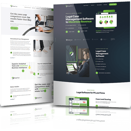 GrowPath legal software website redesign comparison with updated visuals, feature highlights, and improved product-focused layout.