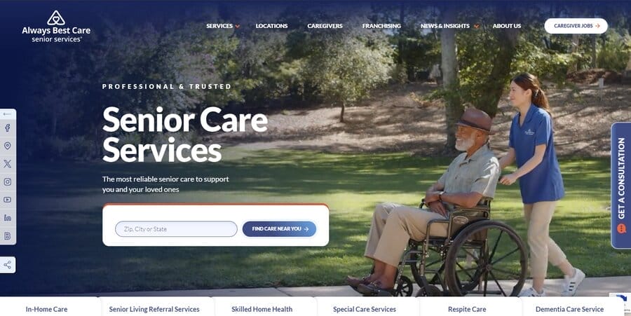 ABC Senior Services website screenshot