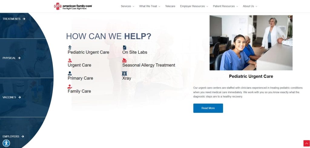American Family Care website screenshot