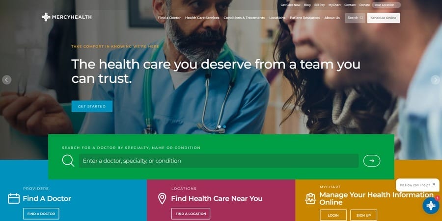 Mercy Health website screenshot