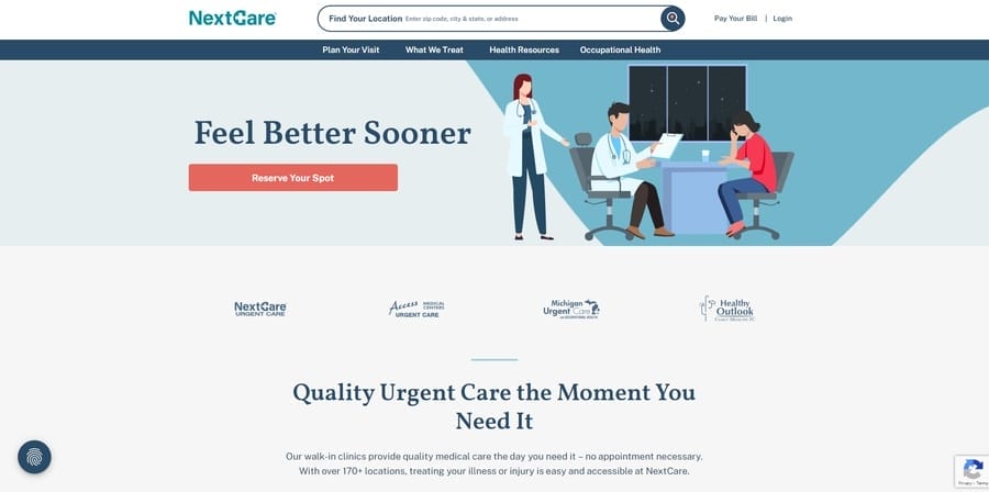 NextCare website screenshot