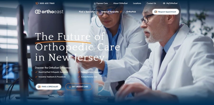 OrthoEast website screenshot