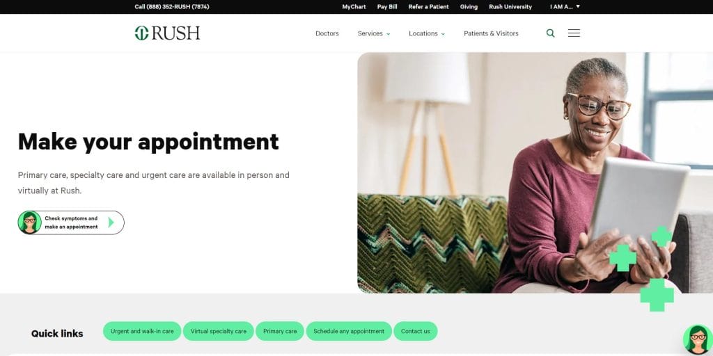 Rush Medical Center website screenshot