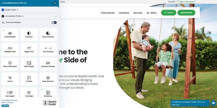Baptist Health South Florida website screenshot