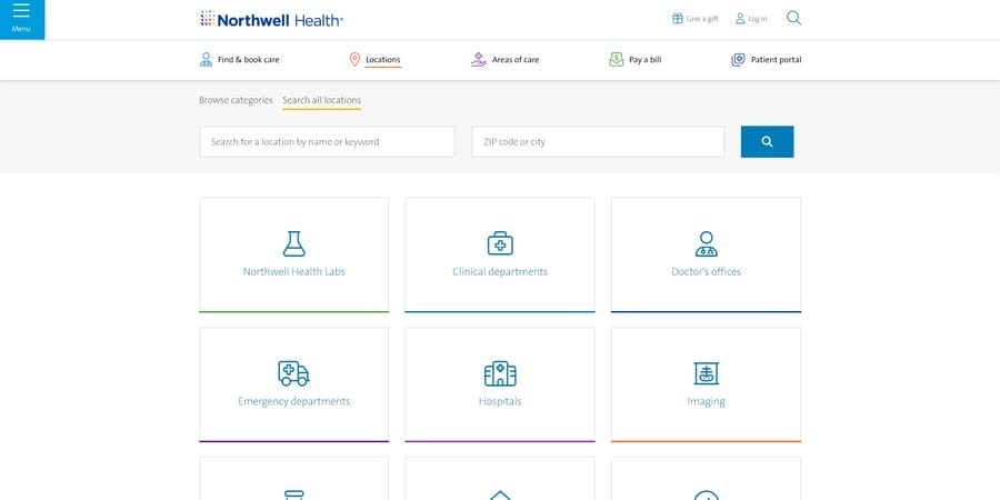 Northwell Health website screenshot