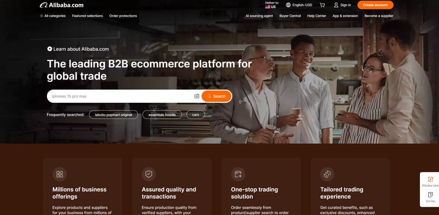 Alibaba website screenshot