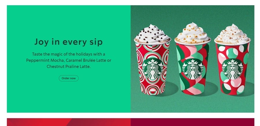 Starbucks website screenshot showing brand colors