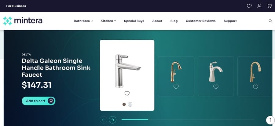 Mintera website screenshot showing brand colors
