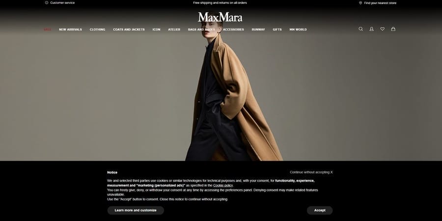Max Mara website screenshot
