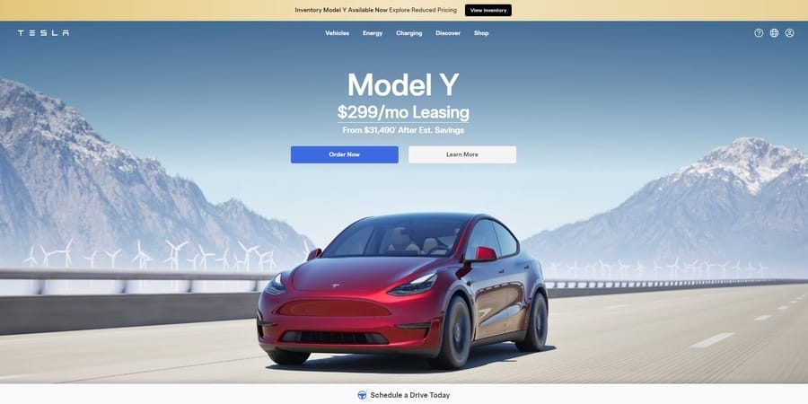 Tesla website screenshot