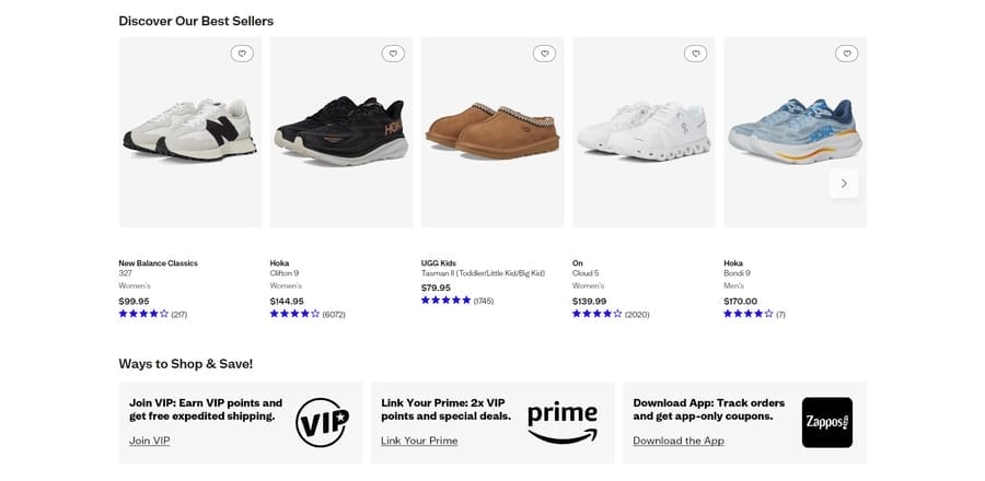 Zappos website screenshot