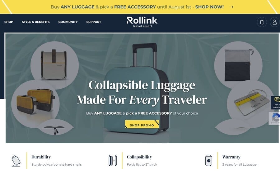 A screenshot of Rollink's homepage
