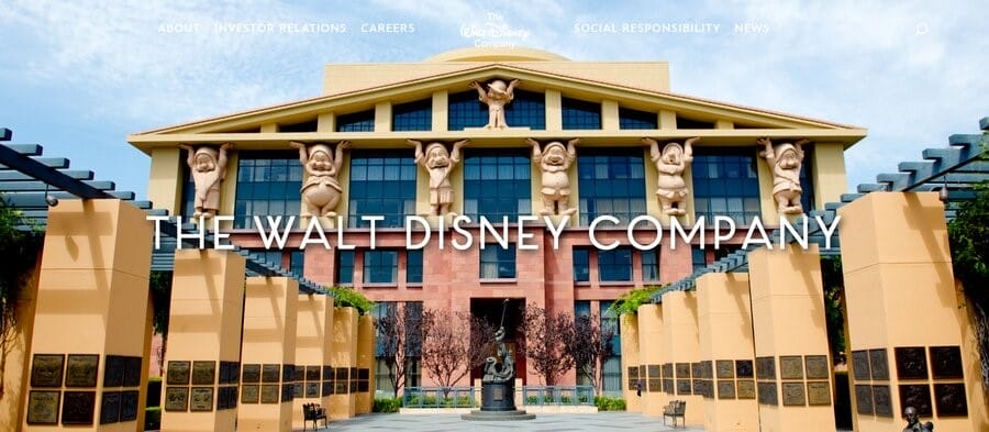 Homepage of the Walt Disney Company built using WordPress