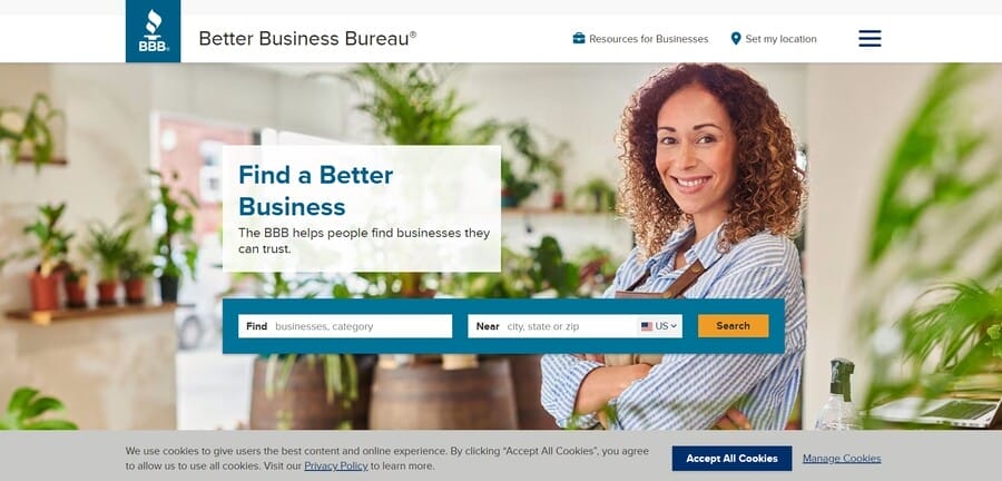 Better Business Bureau website screenshot
