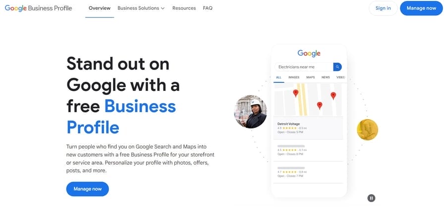 Google Business website screenshot