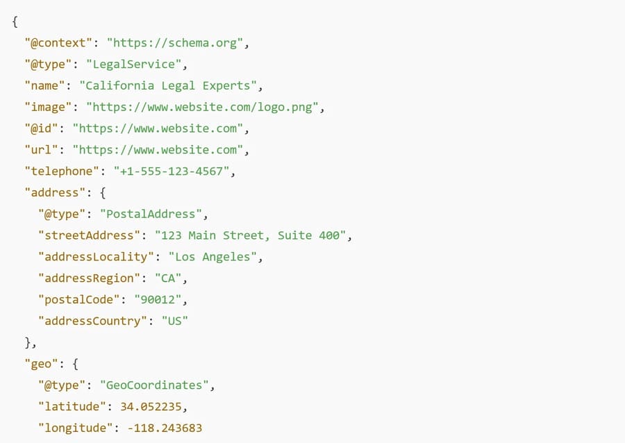Local structured data example (for a law firm in California)