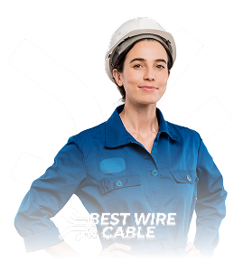 Industrial worker wearing helmet and uniform representing Best Wire & Cable brand identity.