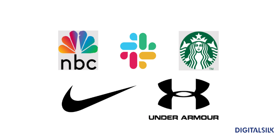 NBC, Slack, Starbucks, Under Armour, Nike logos