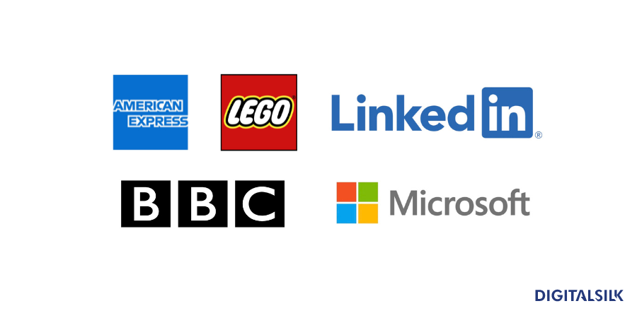 logos of american express, lego, linkedin, bbc, and microsoft