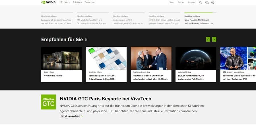 Nvidia website screenshot