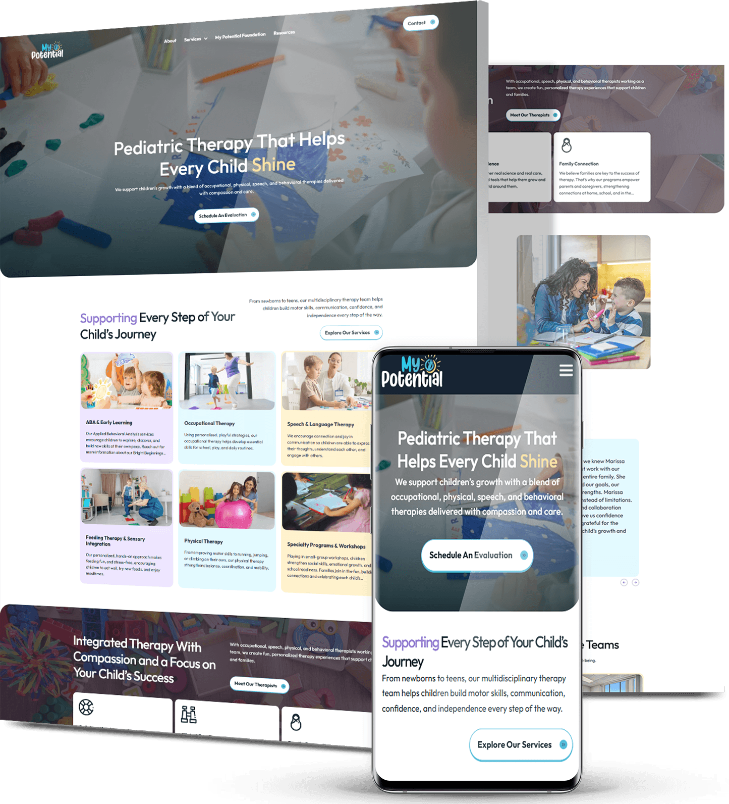 My Potential healthcare website displayed across desktop and mobile devices showcasing patient-focused services and supportive care messaging.
